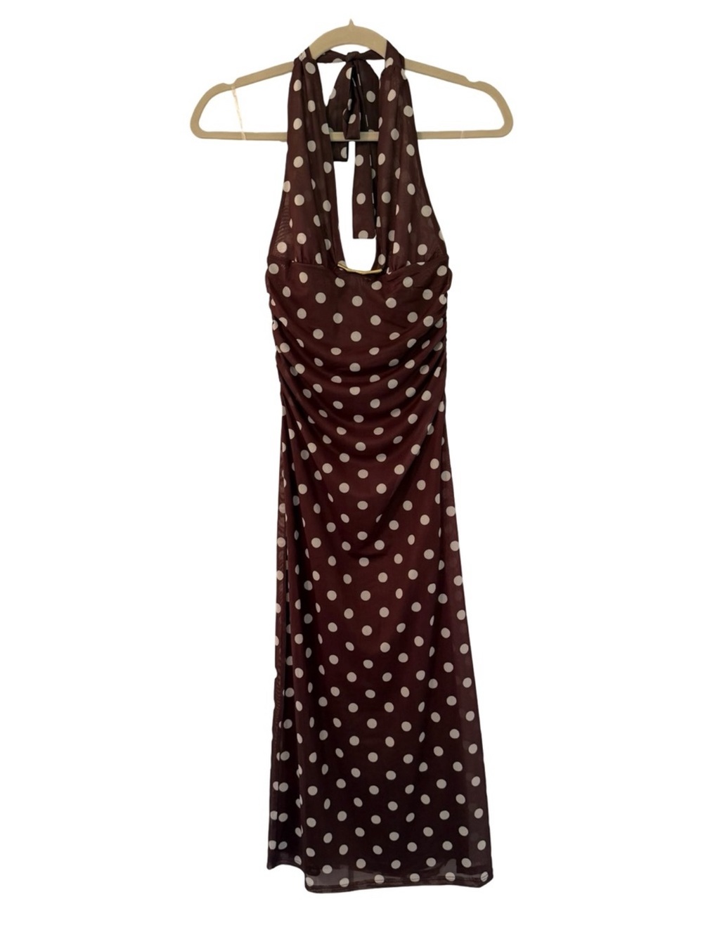 Caroline Constas Brown Polka Dot Halter Cover Up Maxi Dress S NWT - Picture 2 of 7